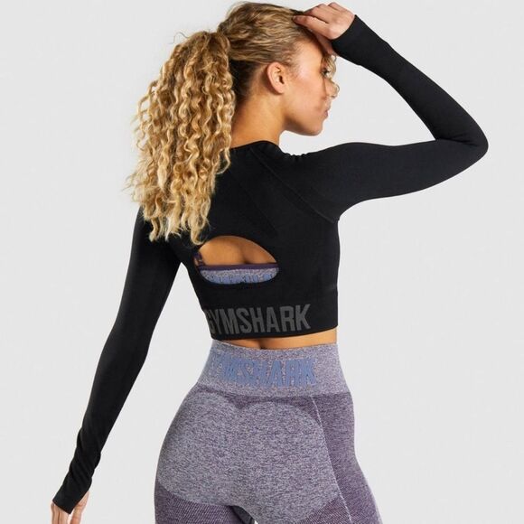 Gymshark Black Long Sleeve Crop Top Sz S - Picture 2 of 8